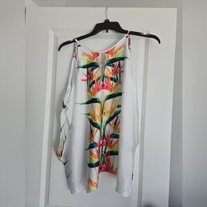 BISOU BISOU Cold Shoulder Tropical Top Blouse Lrge